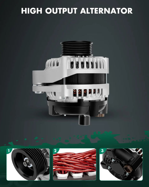 Side view of alternator replacement for Acura MDX 2001 2002, Honda Odyssey 2002-2004, Pilot 2003-2004 3.5L V6, 12V 130Amp