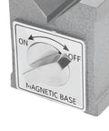 Close-up of Eminchu Magnetic V Block With Switch, showing the ON/OFF switch for magnetic base functionality.