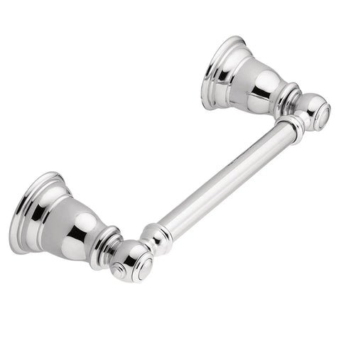 Kingsley Chrome Double Post Pivoting Toilet Paper Holder Wall Mount, traditional style, mirror-like chrome finish, side view