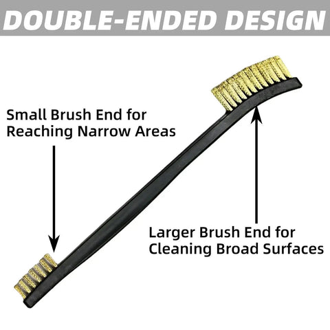 Complete 9-Piece Gun Cleaning Kit with double-ended brass brush for handguns and rifles, featuring narrow and broad ends.