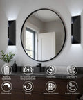 Nsleaiy Wireless Wall Sconces Set of Two, Rechargeable Wall Lights mounted in a modern bathroom with round mirror.