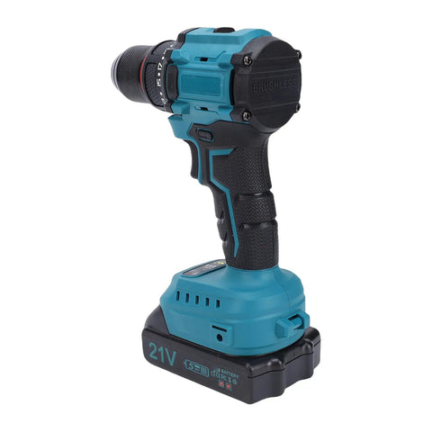 Badass Cordless Drill with Brushless Motor 55Nm Torque 25 Plus 1 Settings Dual Speed 0 to 1500RPM Metal Chuck Heavy Duty Electric Driver for Tough Jobs Sweet Control and Reliability US Plug side view