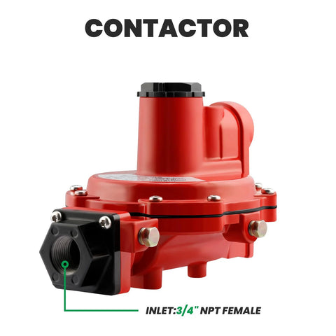 Watflow LP-Gas one-stage propane regulator, back-mount, red metal body with 3/4 in NPT female inlet