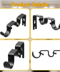 Double Curtain Rod Bracket Set 3 Pack Wall Mounted Metal Holders For 1 Inch Curtain Rod Black Finish