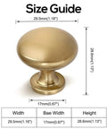 Size guide of Solid Zinc Alloy Aged Brass Cabinet Knobs 12 Pack For Kitchen Cabinets And Drawers Built To Last Vintage Champagne Bronze Hardware Durable Antique Look One And One Fifth Inch Diameter Rust Resistant Cabinet Drawer Pulls showing dimensions.