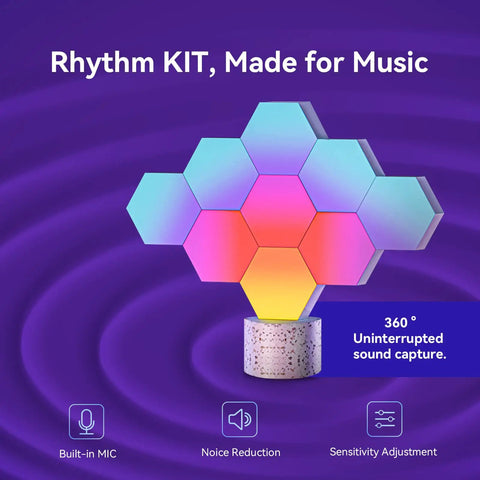 RGB Hexagon Wall Lights For PC Setup USB Powered LED Decor With Seventy Effects, music sync wall lights on stand
