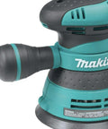 5 Inch Random Orbit Sander With 3 Amp Motor And Variable Speed Dial, ergonomic rubberized grip close-up for woodworking and DIY projects