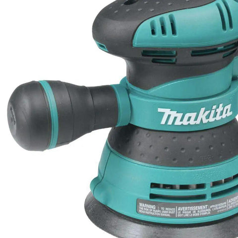 5 Inch Random Orbit Sander With 3 Amp Motor And Variable Speed Dial, ergonomic rubberized grip close-up for woodworking and DIY projects