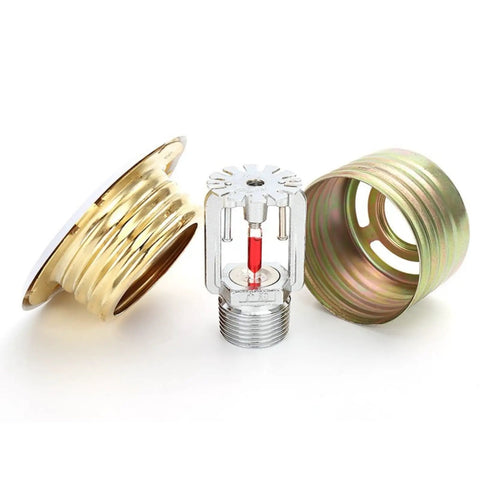 Two Pack Concealed Pendent Fire Sprinkler Head With Flush Cover Plate DN15 Half Inch Thread K80 Rating showing brass frame and cover plate.