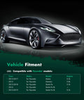 Hyundai concept car with vehicle fitment chart for Azera, Genesis, Santa Fe, Santa Fe XL models from 2012 to 2019