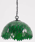Tiffany Style Pendant Light Plug In With Green Wisteria Stained Glass 12 Inch Hanging Lamp with a green stained glass shade