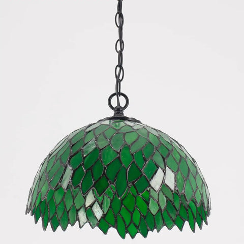 Tiffany Style Pendant Light Plug In With Green Wisteria Stained Glass 12 Inch Hanging Lamp with a green stained glass shade