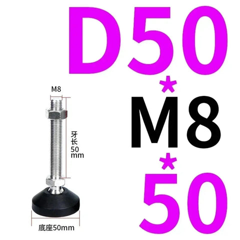 Kick That Wobble With Rock Solid Adjustable Leveling Feet showing heavy duty M8 adjustable leveling pad with 50mm base.