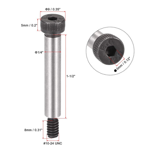 Diagram of Alloy Steel Hex Socket Head Shoulder Bolts Six Pack One And A Half Inch Shoulder Length One Quarter Inch Diameter