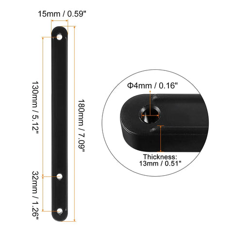 180mm Plastic Drawer Slides Four Pack, side mounted black plastic guide rail with 4mm holes and 13mm thickness