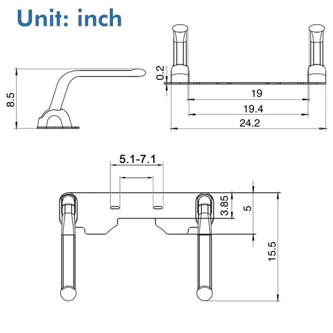 Heavy Duty Aluminum Toilet Safety Rails Rock Solid Support For Seniors And Mobility Needs shown with dimensions in inches.