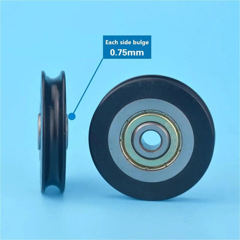 20 Pack U Groove Plastic Coated 608ZZ Bearings Featuring Self Lubricating POM Wheels With Corrosion Resistance And Low Maintenance Design For Smooth Rolling Performance And Long Durable Service Life In Heavy Duty Applications, showing a side view of a bearing with a 0.75mm bulge.