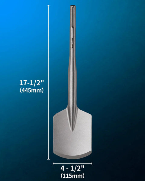 Clay Spade Drill Bit For SDS Max Rotary Hammers, Firecore 4.5 Inch By 17 Inch Steel Shovel Bit, full view with measurements