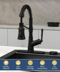 Matte Black Kitchen Faucet With Pull Down Sprayer One Handle Pull Out Design Single Level Sink Tap Easy Install Modern Durable Finish