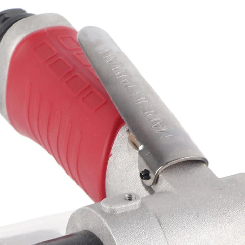Close-up of the handle and trigger of the Ditch the dust with this Badass 1A Air Pneumatic Belt Sander Bench!