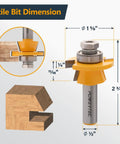 Killer Cut Shaker Cabinet Door Rail And Stile Router Bit Set Two Piece Kit showing stiles dimensions and bit details, half inch shank, carbide heads.