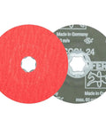 COMBICLICK Fibre Disc 24 Grit Ceramic Oxide CO Cool Grain discs, red and green backs, quick-change mount, 4.5 inch size.