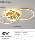 90W Dimmable LED Ceiling Light With Remote Control, 5 Ring Flush Mount Gold Acrylic Chandelier, dimensions 38.6x25.6 inches