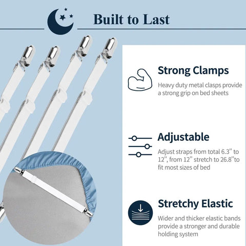 Adjustable Elastic Bed Sheet Straps Set Of 4 Non Slip Corner Fasteners For Crib To King Size Beds Keep Sheets In Place