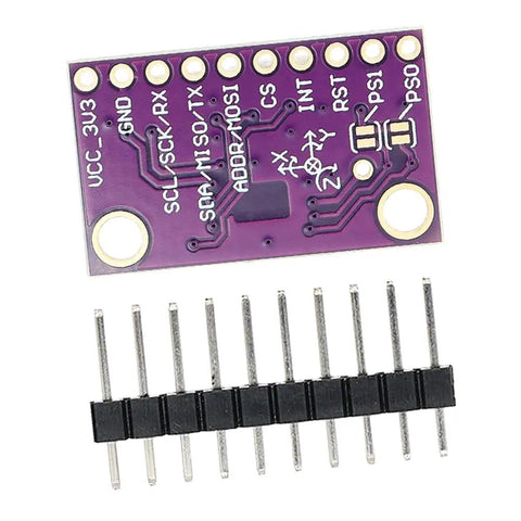 Top Notch 9DOF IMU AHRS Sensor Module High Accuracy For AR VR Applications And IoT Projects BNO085 Based Motion Sensor For Robotics Wearables Drones And Mixed Reality Experiences, purple PCB with header pins