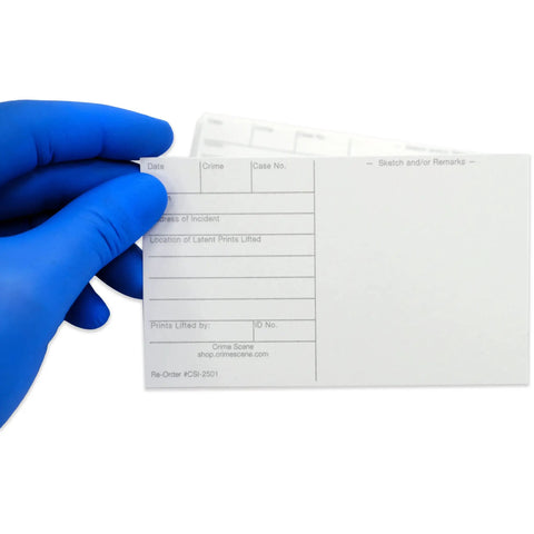 Person holding backing card from Educational Latent Fingerprint Kit For Crime Scene Practice With Two Tone Gray Powder Fully Stocked