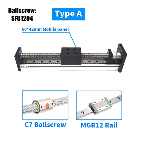 Rock Solid Linear Bearing Electric Sliding Table Cnc 3D Printer Stage Featuring Mgwmw12r Aluminum Rail And Sfhu1204 Ballscrew, with C7 Ballscrew and MGR12 Rail.
