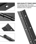 Killer Quality 36 Inch Heavy Duty Stainless Steel Piano Hinge In Sleek Black Finish showcasing rustproof 304 steel and mounting slots.