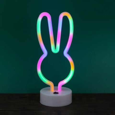 Bunny Shape LED Neon Sign Totally Lit For Easter Rooms Colorful Rabbit Neon Lights USB Or Battery Powered Night Light With Base Cute Rabbit Head