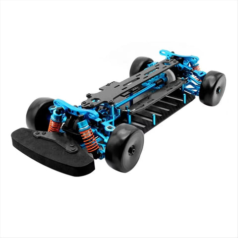Carbon Fiber and Metal RC Chassis Frame for TT02 1/10 Scale, Sick Upgrade Kit displayed with metal accessories, ultra rugged design