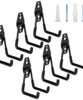 Image of Six Pack Heavy Duty Garage Hooks With 100 Pound Capacity Steel Utility Hangers, rust-resistant coated black hooks.