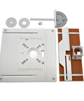 Rock Solid Aluminum Router Table Insert Plate With Precision Miter Gauge Guide Set, components showing precision engineering and sturdy design.