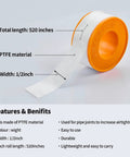 Plumber Teflon Tape 2 Pack For Pipe Joints, 520 inches length, 1/2 inch width, PTFE material, shown with orange casing