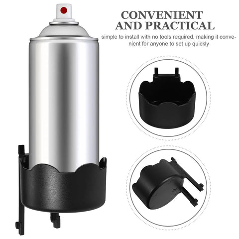 Black Plastic Aerosol Can Holder Wall Mount Organizer For Spray Bottles And Cans shown with spray can inserted