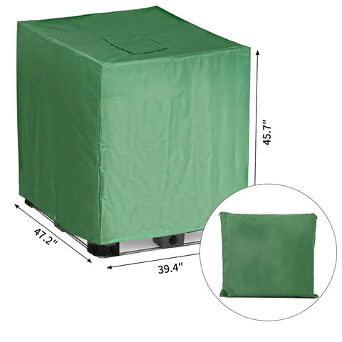 Green 275 Gallon IBC Tote Cover Slick Waterproof Hood Hella Durable Sunshade For Garden Rain Water Tank, 45.7x39.4 inches.