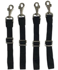 Adjustable black straps with metal clips for Top Shelf 1200D Horse Stall Guard With Adjustable Straps And Replaceable Black Hardware.