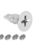 Close-up of a 200Pcs 13mm self drilling screws countersunk cross head stainless steel fasteners for wood and metal kit M4.8-16
