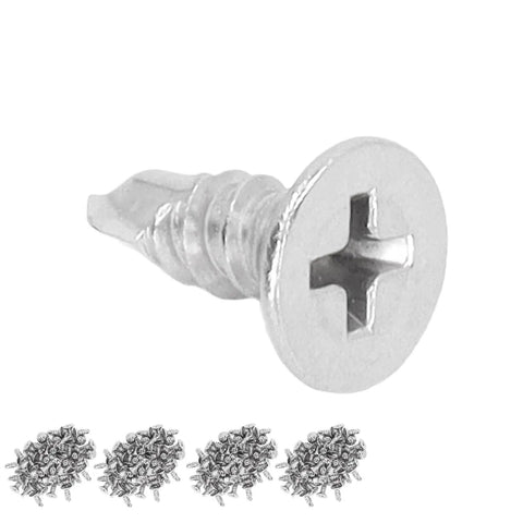 Close-up of a 200Pcs 13mm self drilling screws countersunk cross head stainless steel fasteners for wood and metal kit M4.8-16