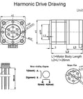 Technical drawing of a Harmonic Drive High Precision Strain Wave Gear Reducer Rotary Actuator Kit for Industrial Robots, showing dimensions.