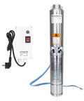 Stainless Steel Deep Well Submersible Pump 0.5HP 110V 18GPM 171ft Head with control box, side view showing cable and plug