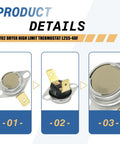 Product details of 2 Pack Dryer High Limit Thermostat L255-40F For 510702 Replacement, showing close-up of thermostat design and terminals