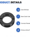 Double Split Shaft Collar For 1-5/16 Inch Shaft, Two Piece Clamping Collar, 2-1/8 Inch Outer Diameter, 9/16 Inch Width, Black Oxide Steel Lock Collar Clamp, Set Screw Style, Heavy Duty And Corrosion Resistant