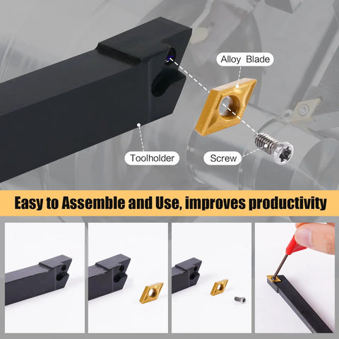 All In One Pro Grade Indexable Lathe Tool Set 21 Pieces 3/8 Inch Shank with 7 Metal Lathe Tool Holders and 14 Carbide Inserts in use
