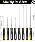8 Piece Pick And Hook Tool Set For Auto Mechanics Built For Tough Jobs Precision Automotive Picks For Car Oil Seals Hose And Gasket Removal Puller Remover Kit Heavy Duty CRV Steel With Non Slip Grip, various sizes shown