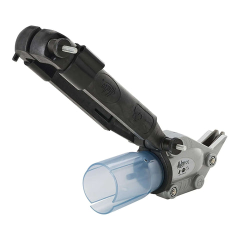 Double Cut TurboShear Attachment for drills shown in side view, designed for clean sheet metal cuts, compatible with 18 gauge material.