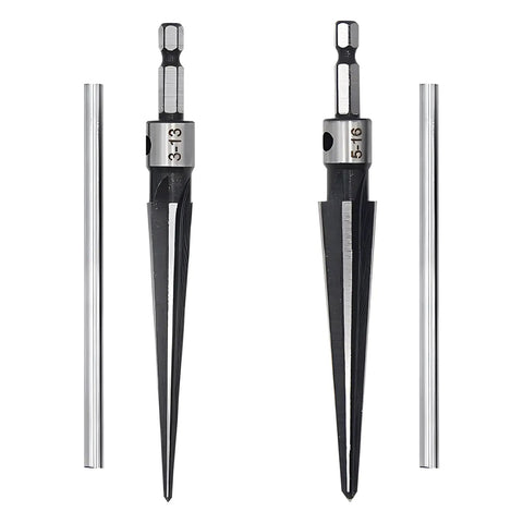 Bridge Pin Hole Tapered Reamer Set With Two T Handle Chamfer Reamers for Pro Grade Holes 3 to 13mm and 5 to 16mm, 6 fluted tools